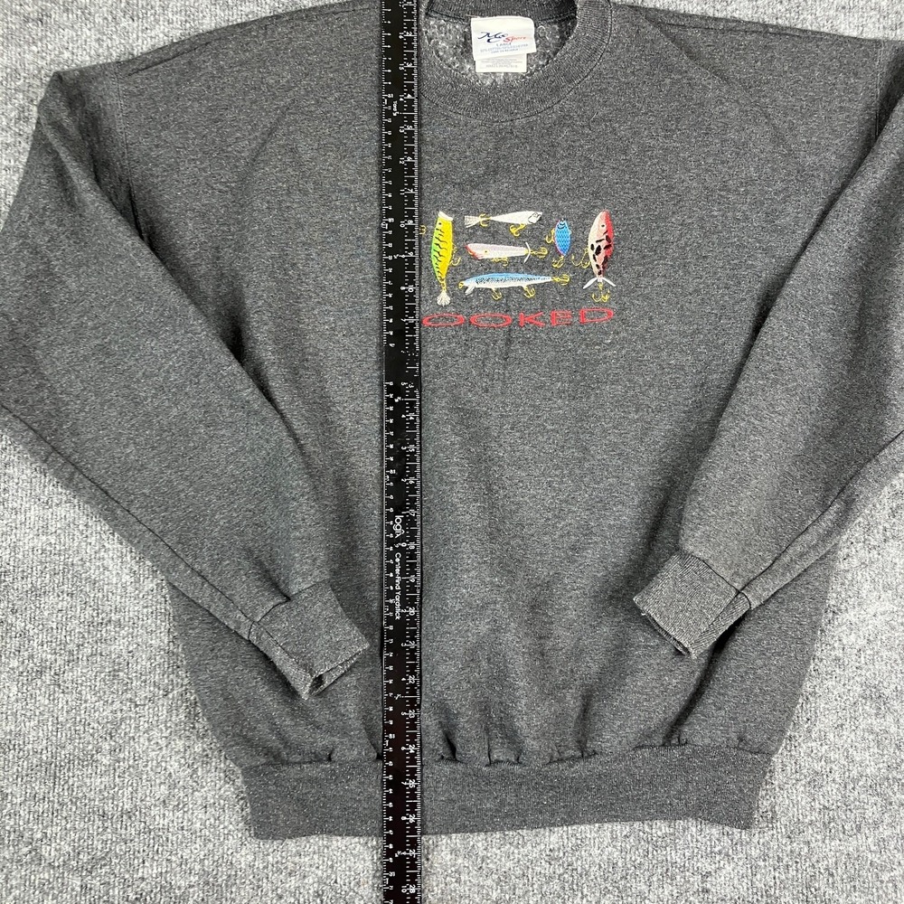 MCSport Sweatshirt Mens L Gray Hooked Fishing Graphic Crewneck Pullover - Picture 4 of 7